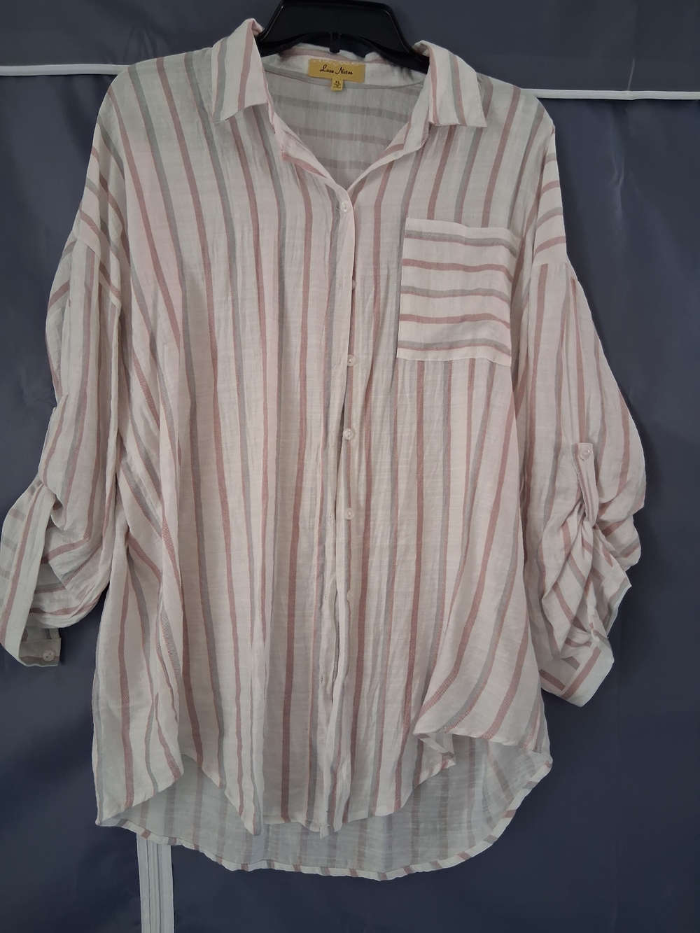 Love Notes XL Striped Button-Up Shirt - Pink & White